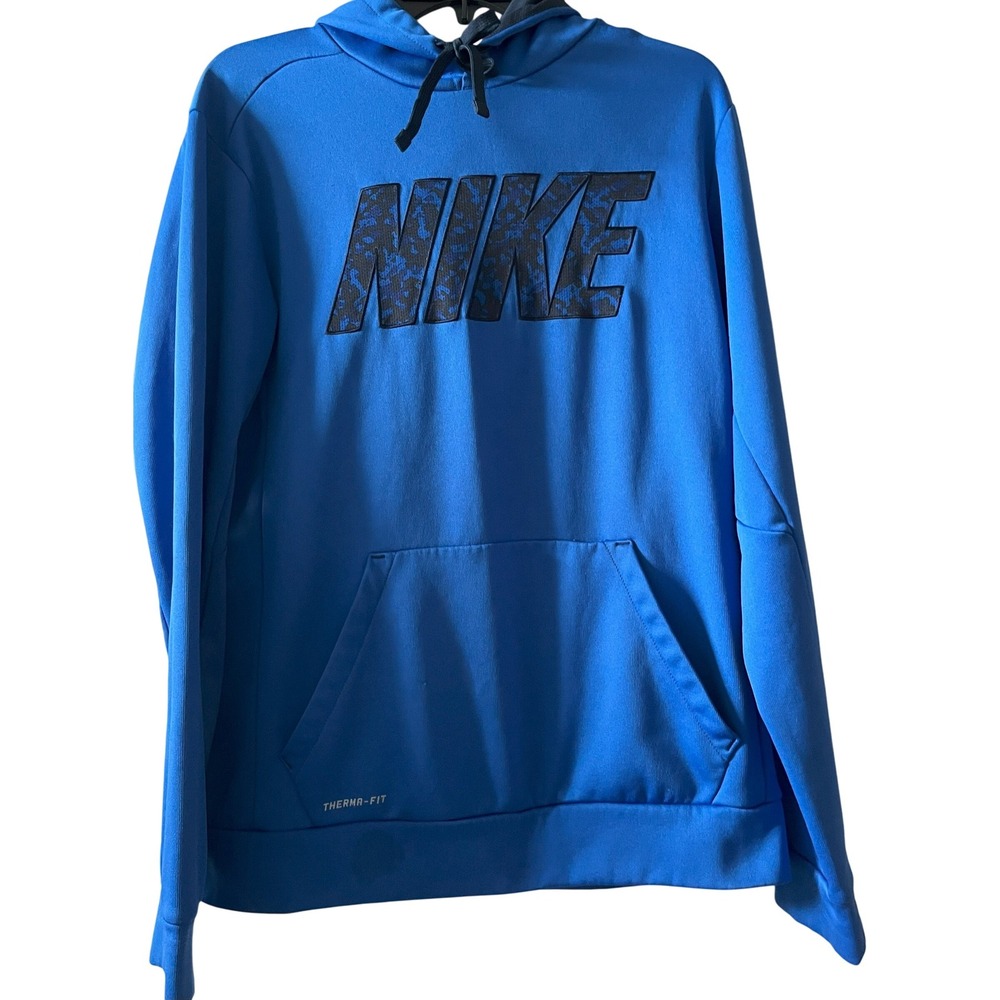 Nike Therma-FIT Hoodie Pullover Blue Camo Logo Activewear Mens Medium